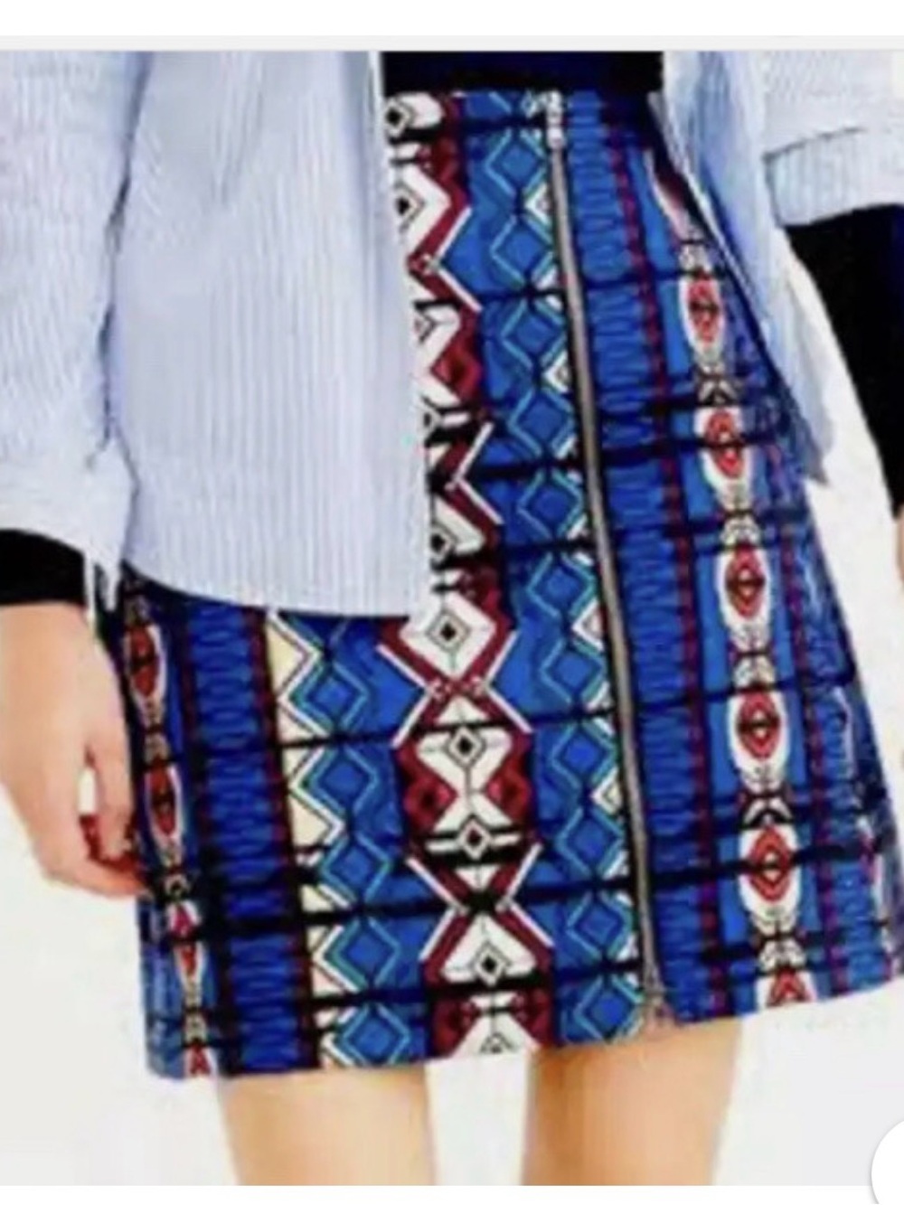 J. Crew Blue jacquard Geometric Print Mini Skirt with Center Zip